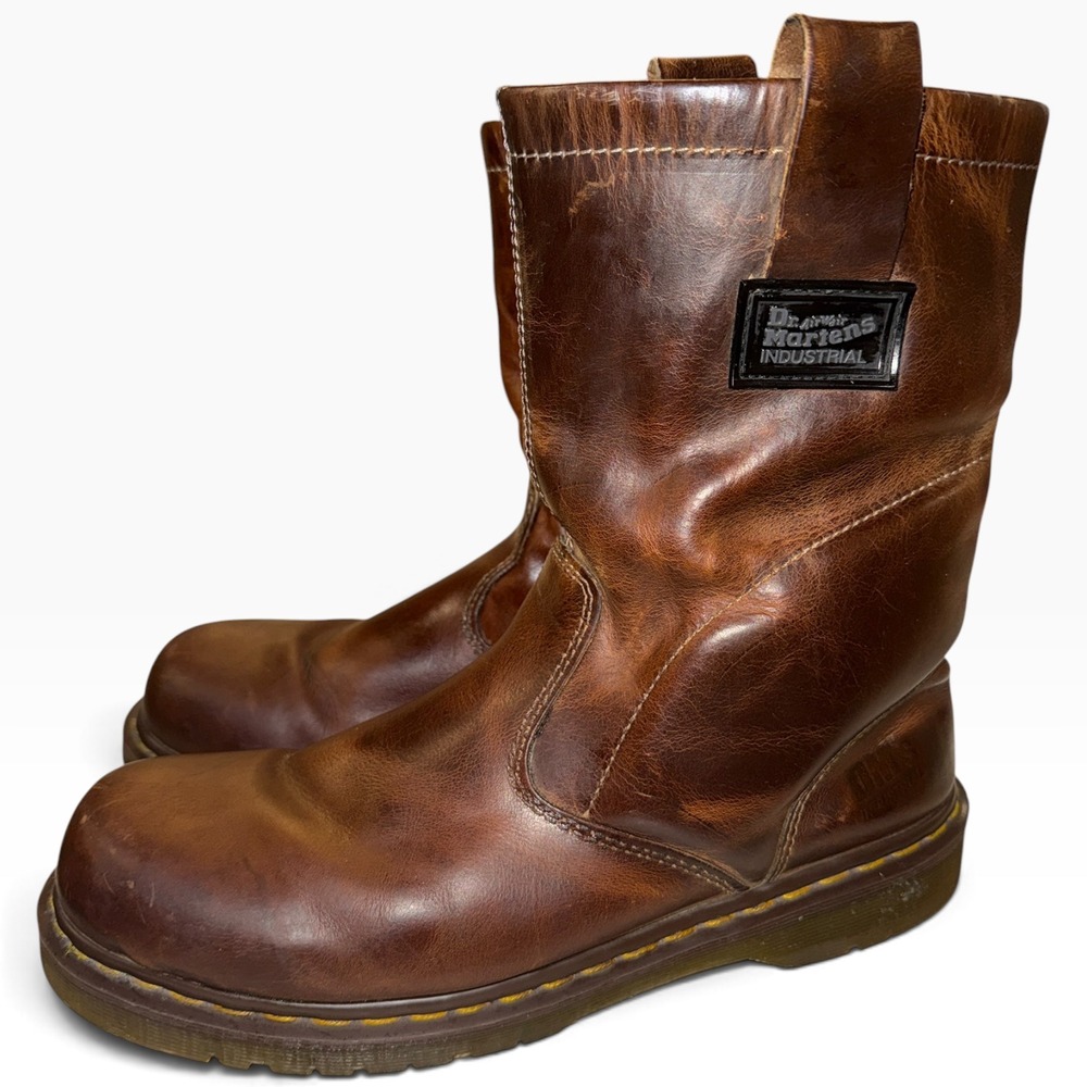Dr. Martens Industrial Boots Mens 11 Brown Workwear Slip Resistant Pull on Waxed